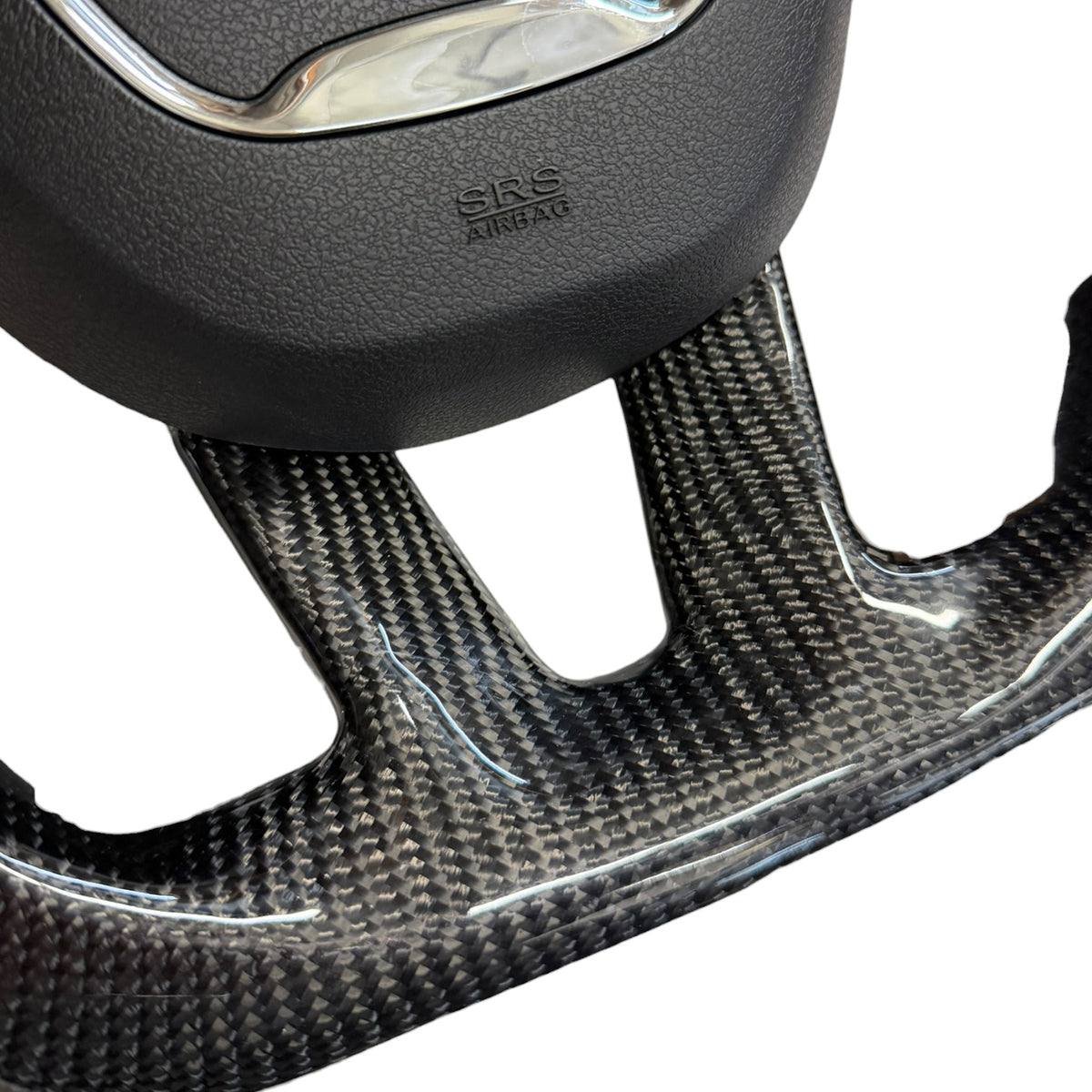 Gloss Carbon Fiber & Perforated Leather LED Flat-Bottom Steering Wheel