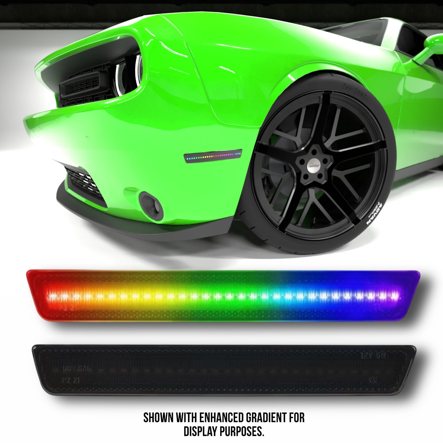 RGB Side Marker Lights for Dodge Challenger (2015–2023 Narrow Body) – Smoked Lens, Remote Controlled, Set of 4