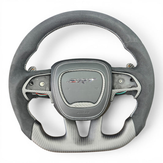 Matte Carbon Fiber & Alcantara Flat Bottom Steering Wheel | Dodge Charger / Challenger / Chrysler 300 / Mopar (2015-2023)