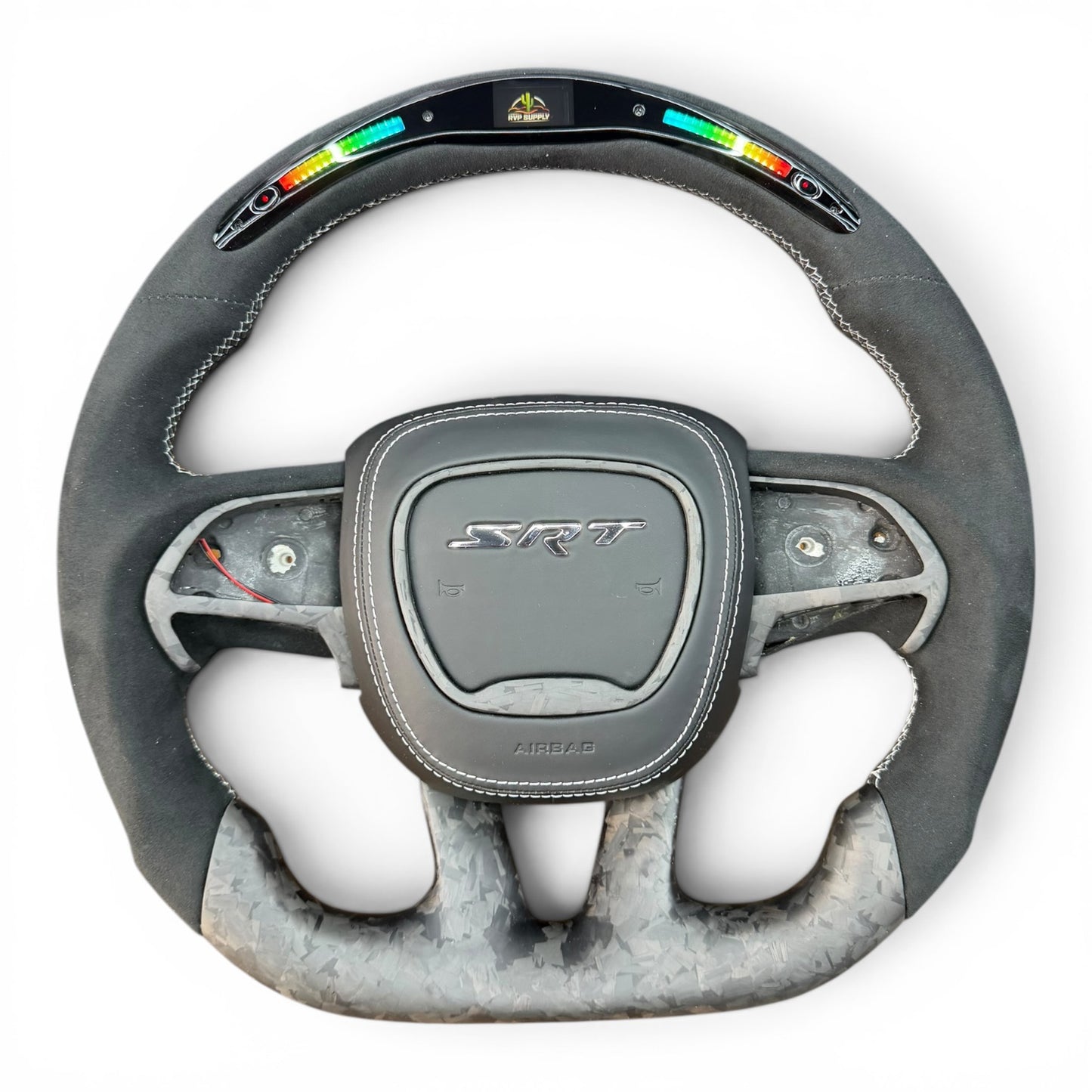 Matte Forged Carbon Fiber & Alcantara Flat Bottom Steering Wheel with LED | Dodge Charger / Challenger / Chrysler 300 / Mopar (2015-2023)