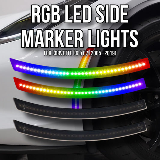 RVP Supply RGB LED Side Marker Lights 4-Pack Fits Corvette C6 & C7 (2005–2019) – Base, Z06, ZR1, Grand Sport Plug & Play Smoked Lens | Remote Controlled | 16 Color Options