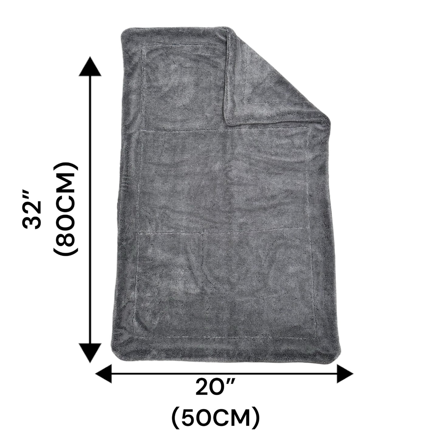 RVP Supply Grey Large Twisted Loop Drying Towel Super Absorbent For Car Detailing 1600GSM touchless car