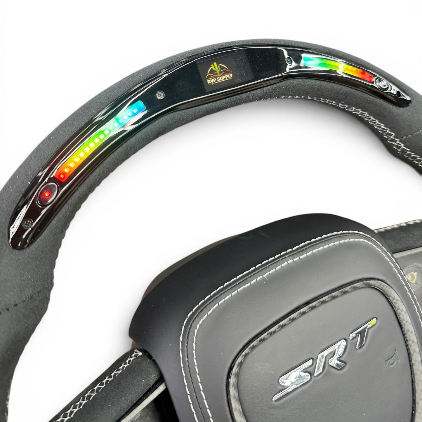 Matte Carbon Fiber & Alcantara Flat Bottom Steering Wheel with LED | Dodge Charger / Challenger / Chrysler 300 / Mopar (2015-2023)