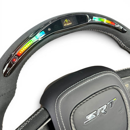 Matte Carbon Fiber & Alcantara Flat Bottom Steering Wheel with LED | Dodge Charger / Challenger / Chrysler 300 / Mopar (2015-2023)
