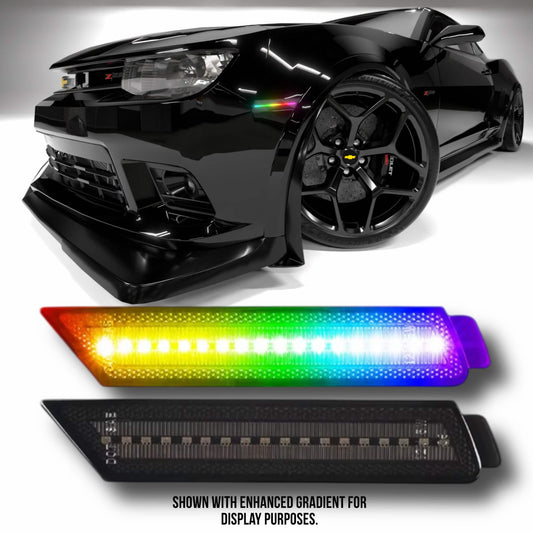 RGB Side Marker Lights for Chevy Camaro 2010-2015 Smoked Lens Rainbow
