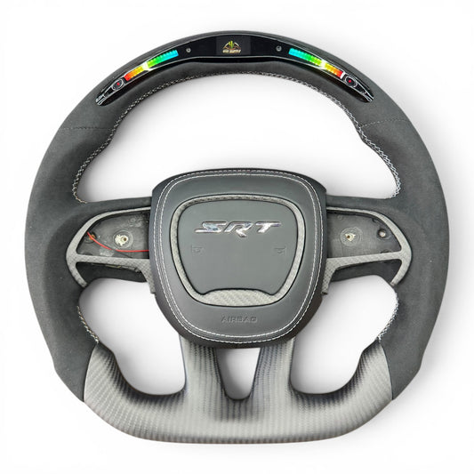 Matte Carbon Fiber & Alcantara Flat Bottom Steering Wheel with LED | Dodge Charger / Challenger / Chrysler 300 / Mopar (2015-2023)