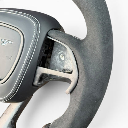 Matte Forged Carbon Fiber & Alcantara Flat Bottom Steering Wheel with LED | Dodge Charger / Challenger / Chrysler 300 / Mopar (2015-2023)