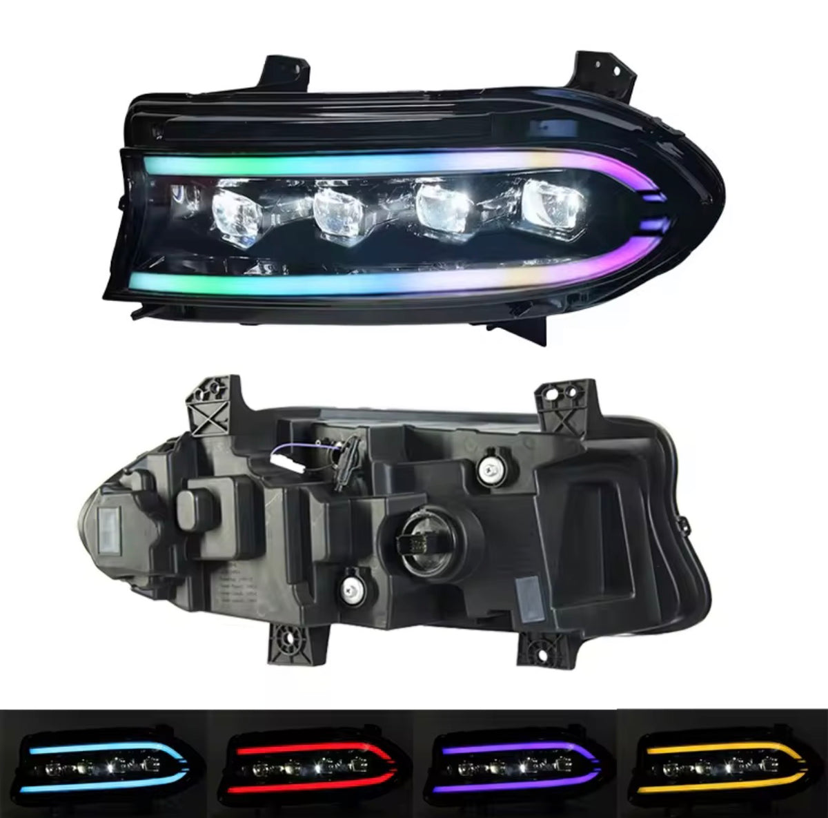 Phantom Series RGB LED Headlights for Dodge Charger (2015-2023) – Sequential Turn Signal, Quad Projector, Plug & Play