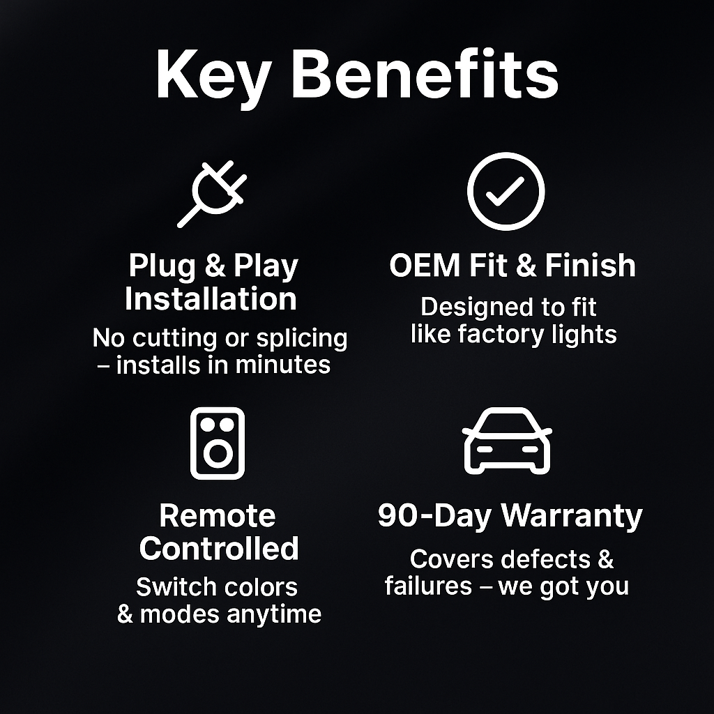 RVP Supply RGB LED Side Marker Lights 4-Pack Fits Ford Mustang S550 & S650 (2015–2024+) – EcoBoost, GT, Mach 1, GT500, GT350 Plug & Play Smoked Lens | Remote Controlled | 16 Color Options