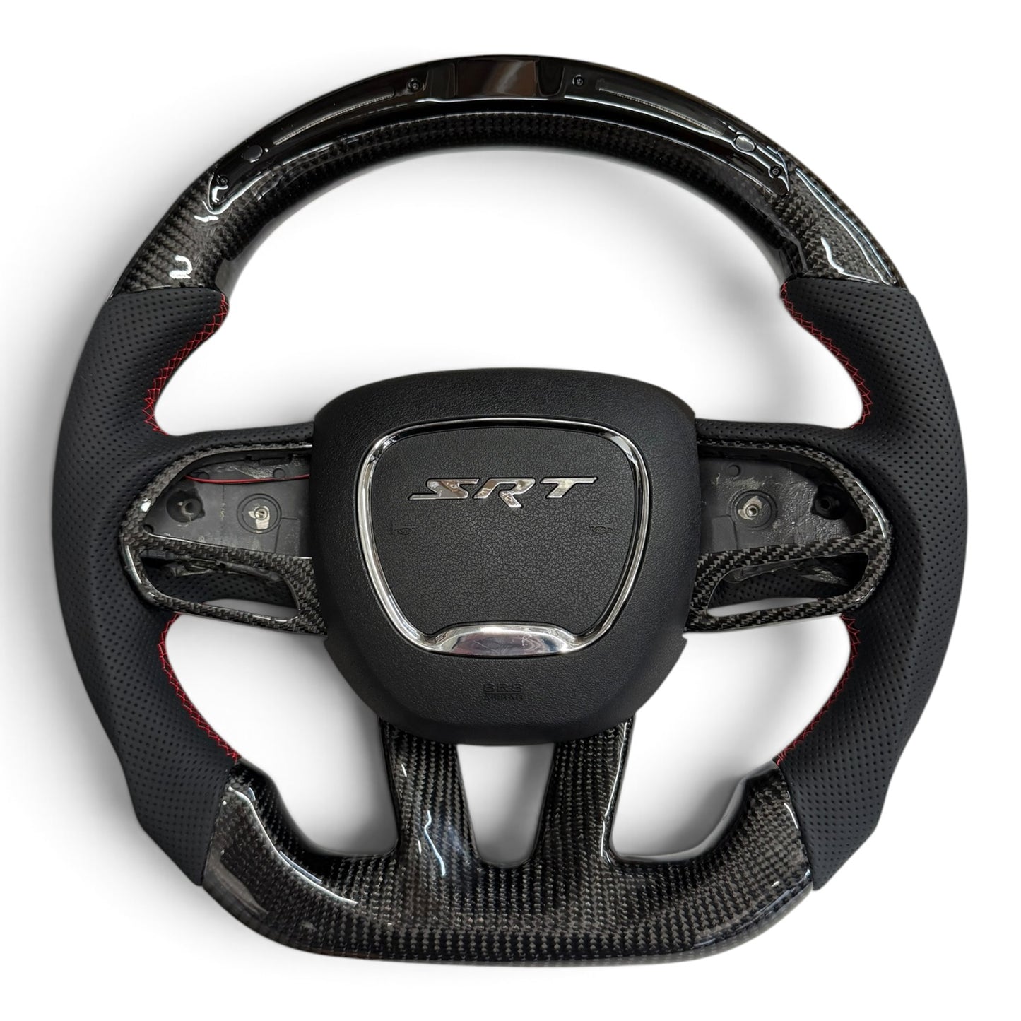 Gloss Carbon Fiber & Perforated Leather LED Flat-Bottom Steering Wheel