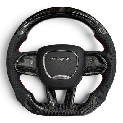 Gloss Carbon Fiber & Perforated Leather LED Flat-Bottom Steering Wheel