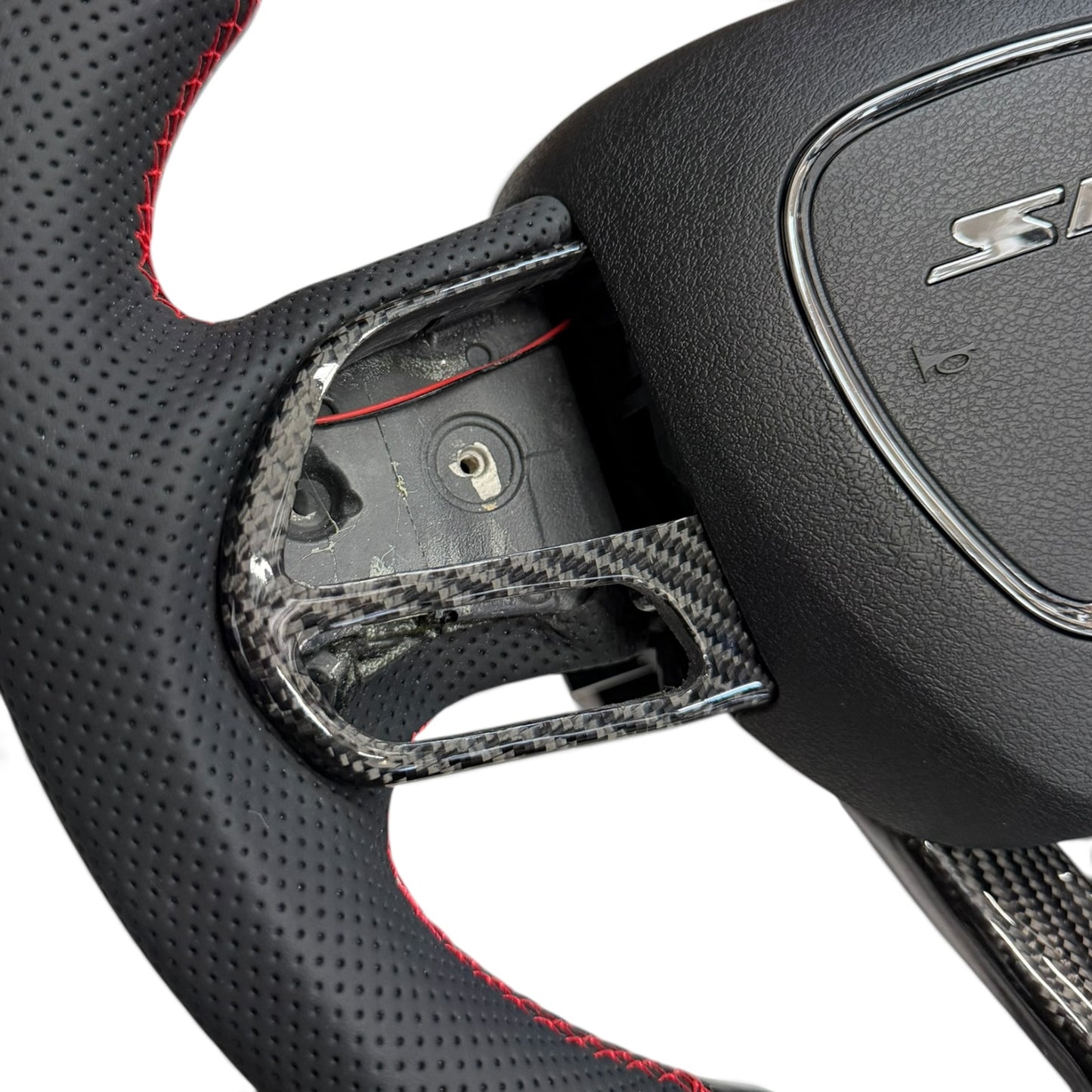 Gloss Carbon Fiber & Perforated Leather LED Flat-Bottom Steering Wheel