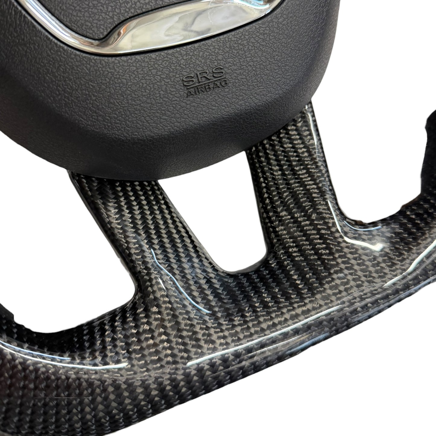 Gloss Carbon Fiber & Perforated Leather LED Flat-Bottom Steering Wheel