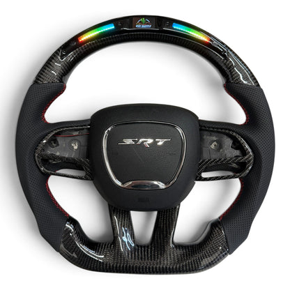 Gloss Carbon Fiber & Perforated Leather LED Flat-Bottom Steering Wheel