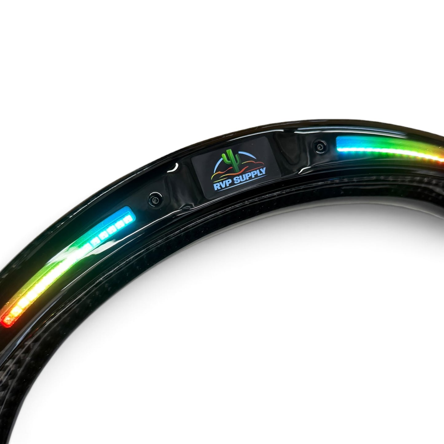 Gloss Carbon Fiber & Perforated Leather LED Flat-Bottom Steering Wheel