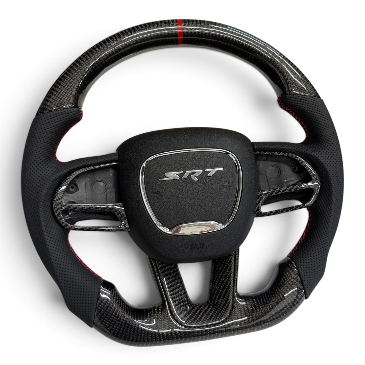 Gloss Carbon Fiber & Perforated Leather Flat-Bottom Steering Wheel