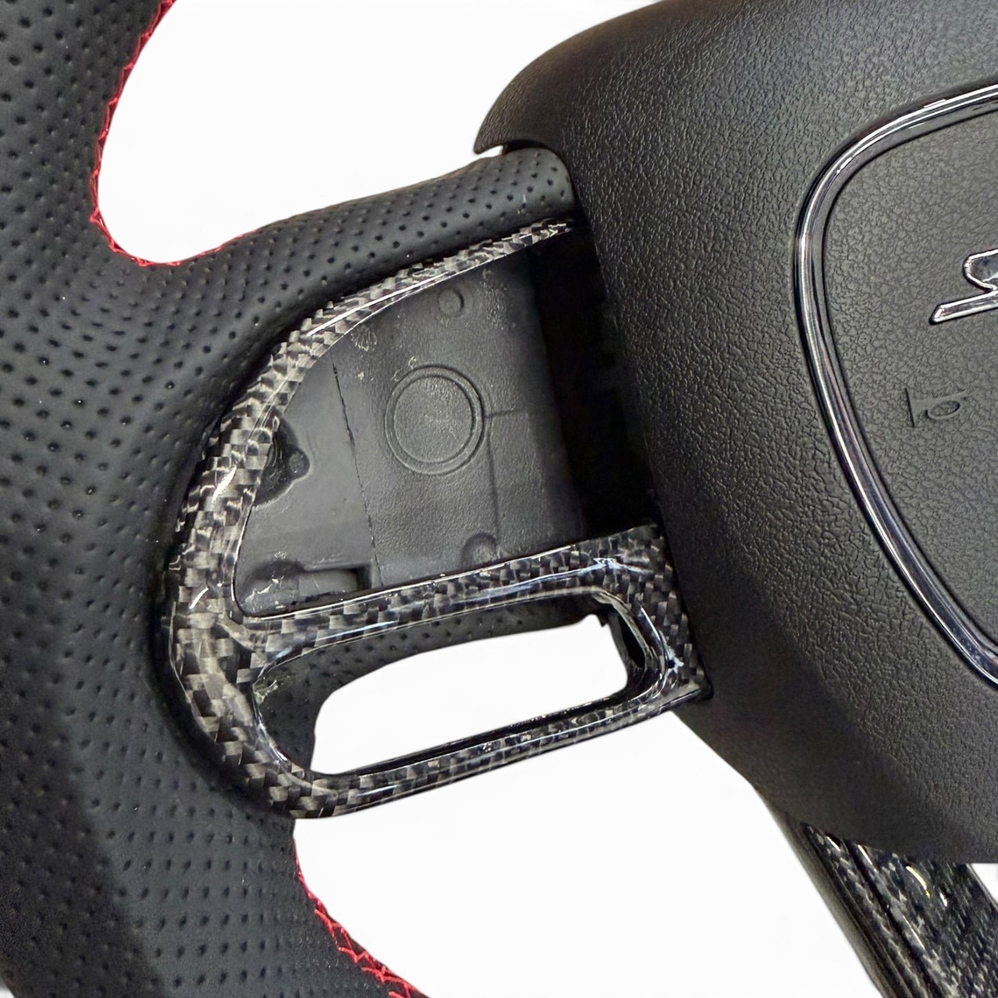 Gloss Carbon Fiber & Perforated Leather Flat-Bottom Steering Wheel