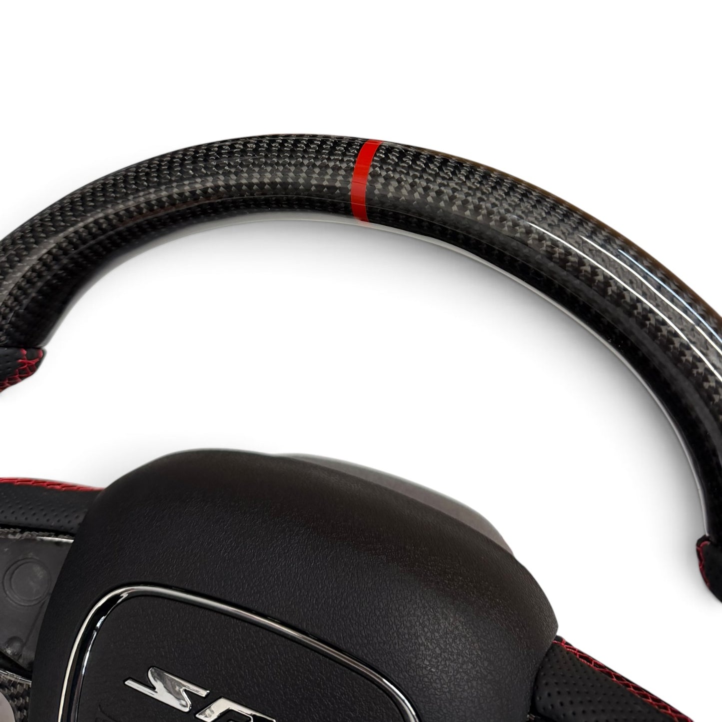 Gloss Carbon Fiber & Perforated Leather Flat-Bottom Steering Wheel