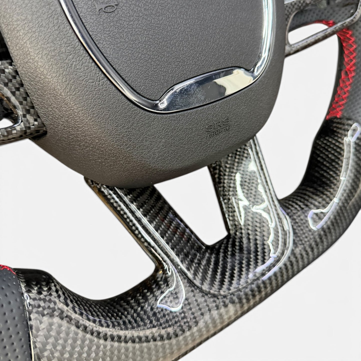 Gloss Carbon Fiber & Perforated Leather Flat-Bottom Steering Wheel