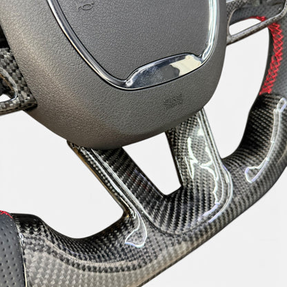 Gloss Carbon Fiber & Perforated Leather Flat-Bottom Steering Wheel