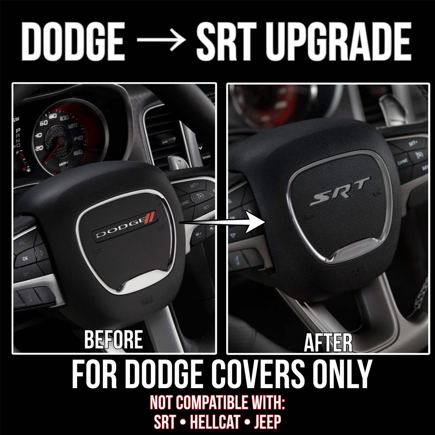SRT Steering Wheel Airbag Cover Replacement (Fits Dodge Airbag ONLY – NOT SRT Style)