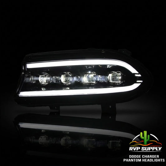 Phantom Series LED Headlights for Dodge Charger (2015-2023) – Sequential Turn Signal, Quad Projector, Plug & Play