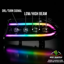 Phantom Series Flow RGB LED Headlights for Dodge Charger (2015-2023) – Sequential Turn Signal, Quad Projector, Plug & Play